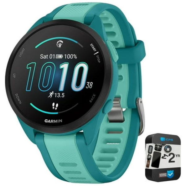 Garmin 010-02863-32 Forerunner 165 Music Smart Sport Watch Turquoise + Aqua Bundle with 2 YR CPS Enhanced Protection Pack