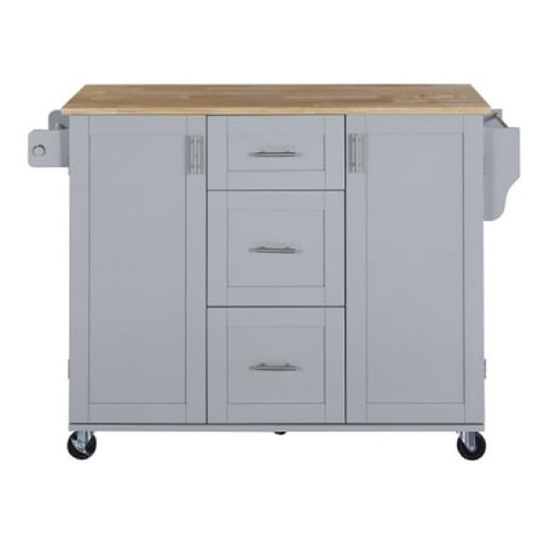 Kitchen Island on Wheels with Spice Rack & Tower Rack Grey Blue