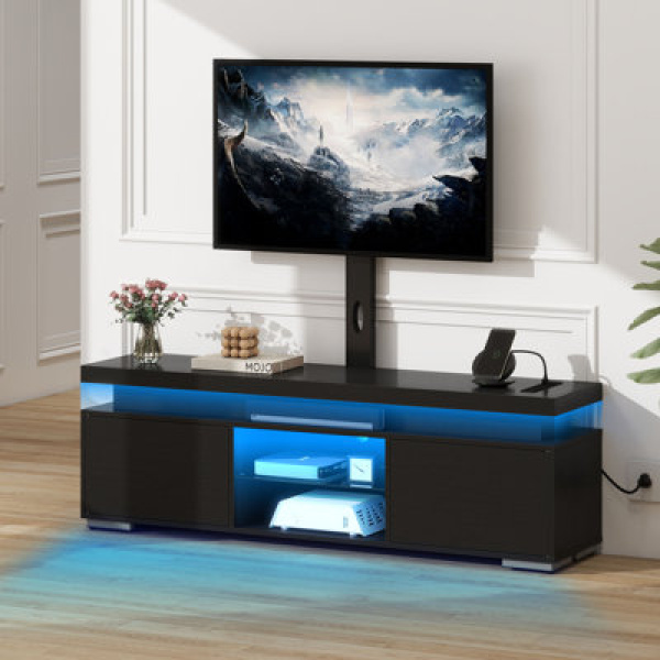 LED Mount Entertainment Center TV Stands Console Cabinet For Living Room With Mount And Power Outlet, With Storage