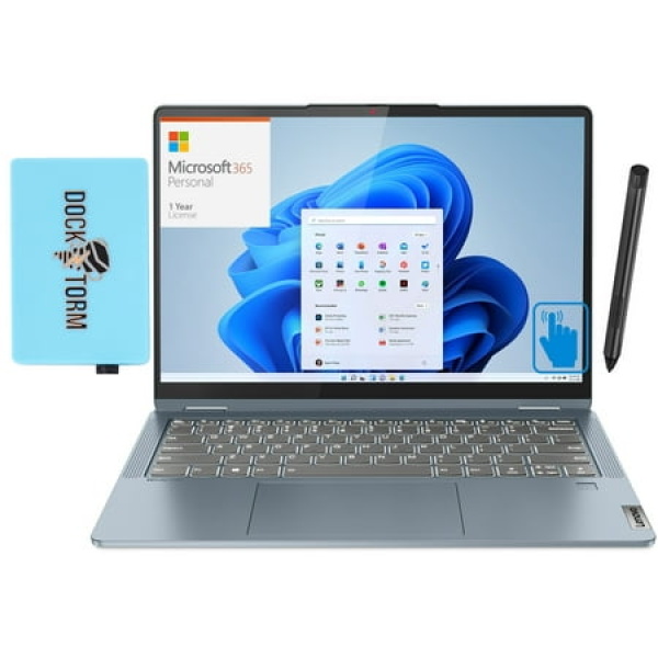 Lenovo Flex 7i Home/Business 2-in-1 Laptop (Intel i7-1355U 10-Core 14.0in 60 Hz Touch 2240x1400 Intel Iris Xe 16GB RAM 1TB PCIe SSD Win 11 Pro) with Microsoft 365 Personal Dockztorm Hub