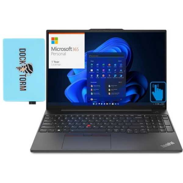 Lenovo ThinkPad E16 Gen 1 Home/Business Laptop (Intel i7-1355U 10-Core 16.0in 60 Hz Touch Wide UXGA (1920x1200) Intel Iris Xe 24GB RAM Win 11 Pro) with Microsoft 365 Personal Dockztorm Hub