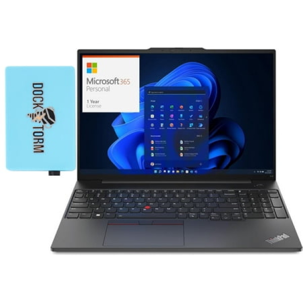 Lenovo ThinkPad E16 Gen 1 School/Business Laptop (Intel i7-1355U 10-Core 16.0in 60 Hz Wide UXGA (1920x1200) Intel Iris Xe 16GB RAM Win 11 Pro) with Microsoft 365 Personal Dockztorm Hub