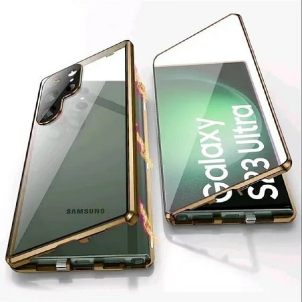 Metal Magnetic Security Lock Double Sided Glass Cover For Samsung Galaxy S24 S22 S23Ultra For S21 S24 Case With Lens Protection