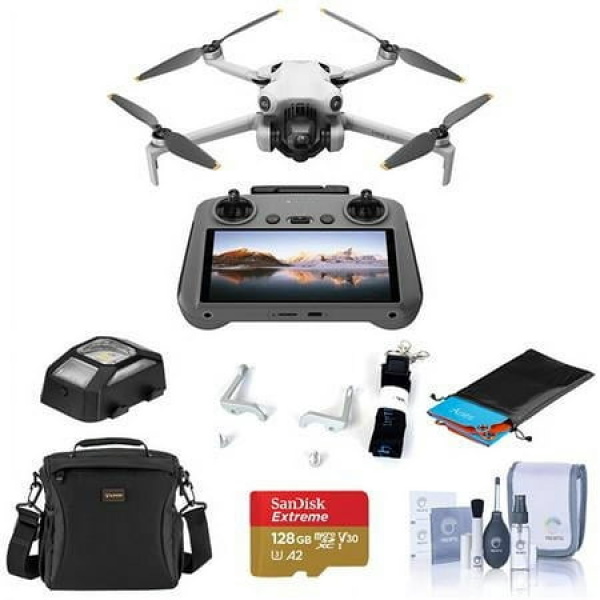 Mini 4 Pro Drone with RC 2 Controller Bundle with 128GB Memory Card Shoulder Bag and Claw Lanyard Mounting System