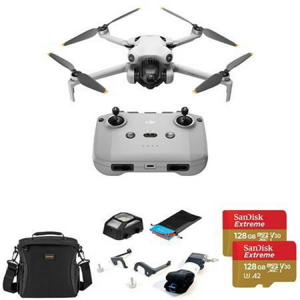 Mini 4 Pro Drone with RC-N2 Controller Bundle with Claw Lanyard Mounting System Landing Pad and Strobe Light x 128GB SD Cards