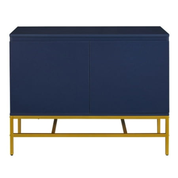 Minimalist & Luxury Cabinet Two Door Sideboard with Gold Metal Legs - Navy