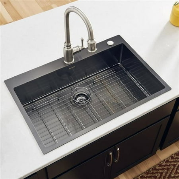 Ruvati USA 33 x 22 in. Stainless Steel Drop-in Topmount 16 Gauge Single Bowl Kitchen Sink Gunmetal Black