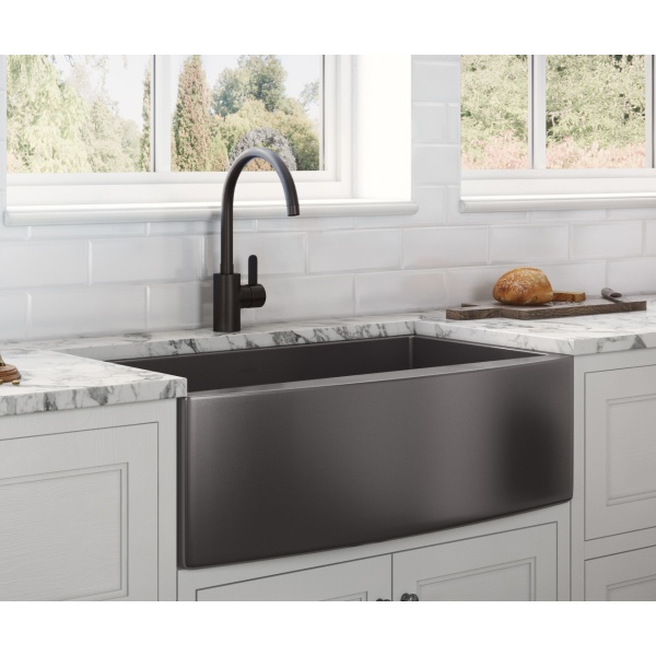 Ruvati USA RVH9660BL 30 in. Apron-Front Farmhouse Matte Stainless Steel Single Bowl Kitchen Sink - Gunmetal Black