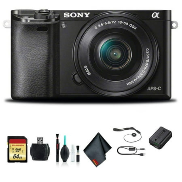 Sony Alpha a6000 Mirrorless Camera with 16-50mm and 55-210mm Lenses ILCE6000Y/B With Soft Bag 64GB Memory Card Card Reader Plus Essential Accessories