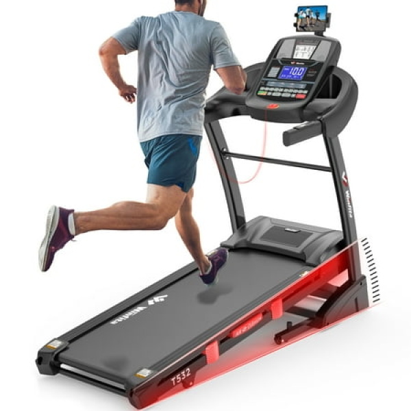 Winfita 4.5HP 15% Auto Incline Treadmill for Home Folding Electric Treadmill with 64 Preset Programs 50 x18 Belt App & Bluetooth Speaker 300lbs Capacity 10MPH Speed Running Walking Machine