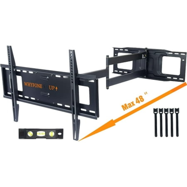 48 Extension Long Arm TV Mount WHYFONE Large TV Heavy Duty Full Motion TV Mount Swivel Tilt Level Articulating 37-80 TV Max VESA 600x400mm 16 18 24 Wood Studs/Concrete/Brick