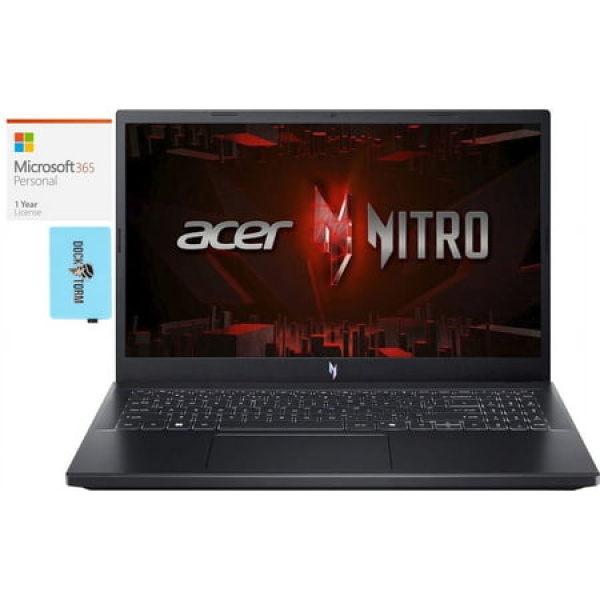 Acer Nitro V Gaming/Entertainment Laptop (Intel i7-13620H 10-Core 15.6in 144 Hz Full HD (1920x1080) GeForce RTX 4060 Win 11 Home) with Microsoft 365 Personal Dockztorm Hub