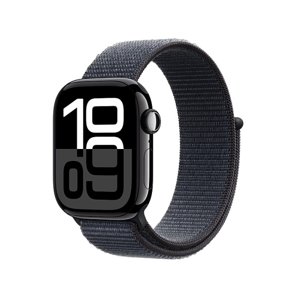 Apple Watch Series 10 GPS + Cellular Smartwatch, 42mm, Jet Black Aluminum Case with Ink Sport Loop (MWX83LW/A)