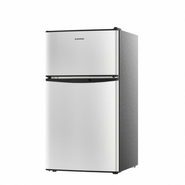 BANGSON Mini Fridge 3.2 cu.ft Compact Fridge 2 Door Mini Fridge for Home Office and Dorm Silver