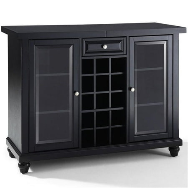 Bowery Hill Contemporary Metal Sliding Top Bar Cabinet in Black