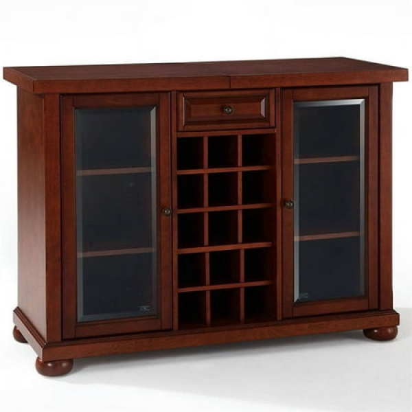 Bowery Hill Sliding Top Home Bar Cabinet in Vintage Mahogany