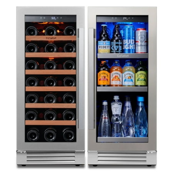 Ca Lefort 30 Inch Wine Cooler Beverage Refrigerator Hold 100 Cans and 33 Bottles Dual Zone Wine Fridge Freestanding & Built-in with Stainless Steel frame for Kitchen Office