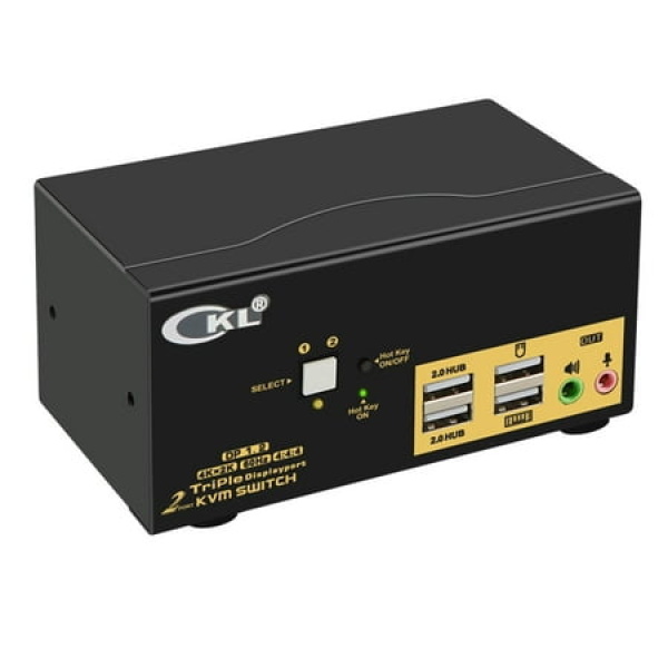 Ckl 2 Port Kvm Switch Triple Monitor Displayport 4K 60Hz 2 Computers X 3 Monitors Kvm Switch With Audio And Usb 2.0 Hubs Dp 1.2 623Dp