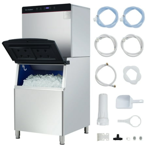 Commercial Ice Maker Machine--550lbs/24H Ice Production 400lbs Storage Bin Under Counter Ice Machine Water-Cooled Ice Maker for Restaurants Bars Cafes Coffee Shops Offices(2ParcelSent)