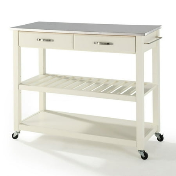 Crosley 2 Drawer Black Granite Top Kitchen Cart in White