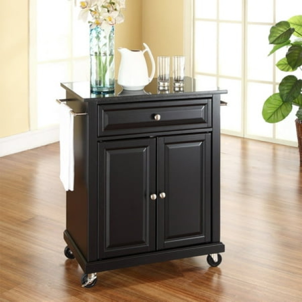 Crosley Furniture Solid Granite/Wood Portable Kitchen Cart in Black