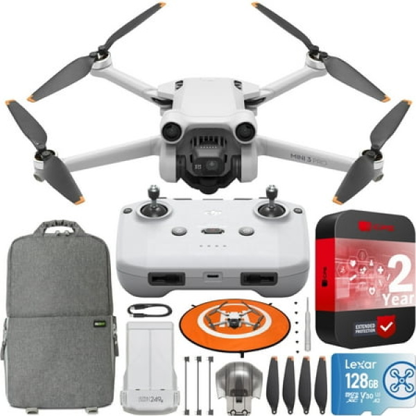 DJI Mini 3 Pro Camera Drone Quadcopter + RC-N1 Remote (No Screen) 4K/60fps Video 48MP 34min Flight Time Tri-Directional Obstacle Sensing Bundle with Deco Gear Backpack + 128GB Card & Accessories