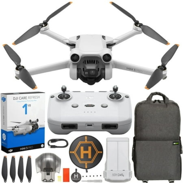 DJI Mini 3 Pro Camera Drone Quadcopter with RC-N1 Remote Controller with 4K Video 48MP Photo DJI Care Refresh 1YR Plan Bundle with Deco Gear Backpack + Foldable Landing Pad with Case