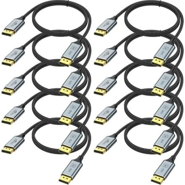 Displayport Cable 6 Ft 10-Pack Dp Cable Cord 2K@165Hz 144Hz 4K@60Hz Gold-Plated High Speed Display Port Cable 144Hz For Docking Station Gaming Monitor Graphics Card Tv Pc Laptop