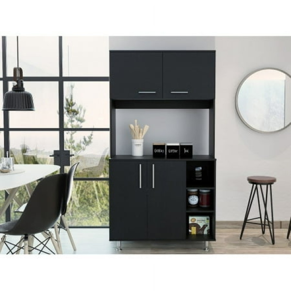 Dtwnek 3 Shelf Pantry Cabinet for Home Kitchen Black