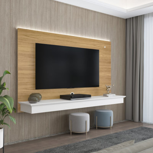 Dymphia Floating Entertainment Center for TVs up to 65 inch, TV Wall Panel with LED Strip and Shelf