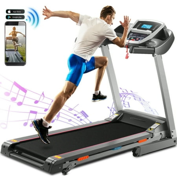 FUNMILY 3.25HP Folding Treadmill with 13 Levels Auto Incline Built-in Speaker 36 Programs Max 9MPH Speed 300lb Capacity Bluetooth Connectivity Home&Office Fitness Equipment