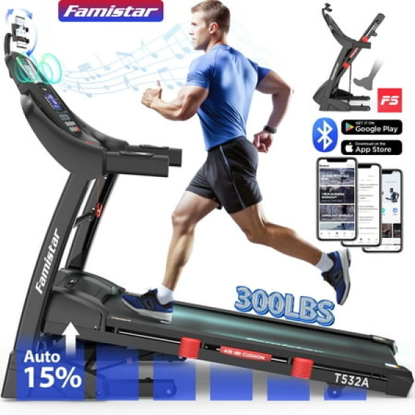 Folding Treadmill w/ 15 auto Incline 4.5HP Treadmill for Home 300lbs Capacity 64+3+3+1 Programs 10MPH Speed HiFi Stereo Speakers Shock Absorption & Quiet Portable Running Walking Machine