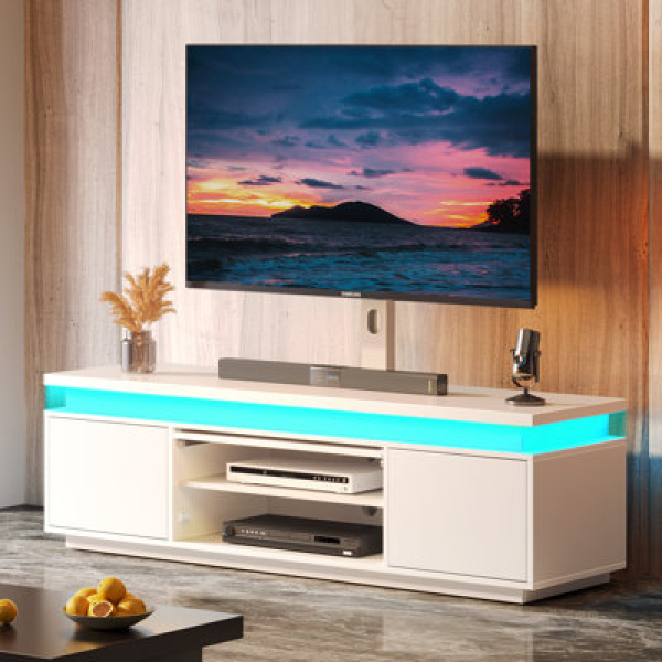 Gezim Storage Swivelable Media Center With 2 Cabinets, 2 Hidden Compartments and LED Lights, for TVs up to 65"