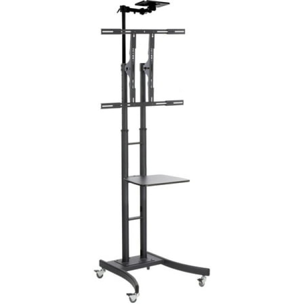 Heavy Duty TV Stand Mounts 32 to 84 HDTV Portable with Wheels Shelf and Camera Tray (Black Steel) (MB863BLKC)