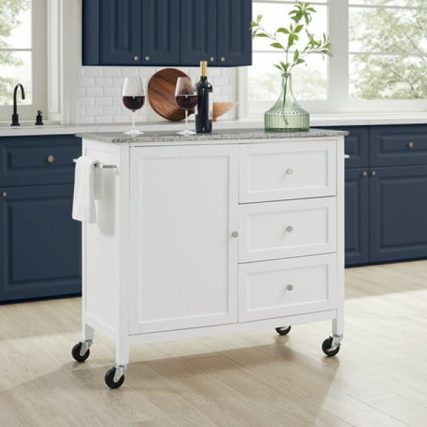 HomeStock Mediterranean Magic Granite Top Kitchen Island/Cart White/Gray