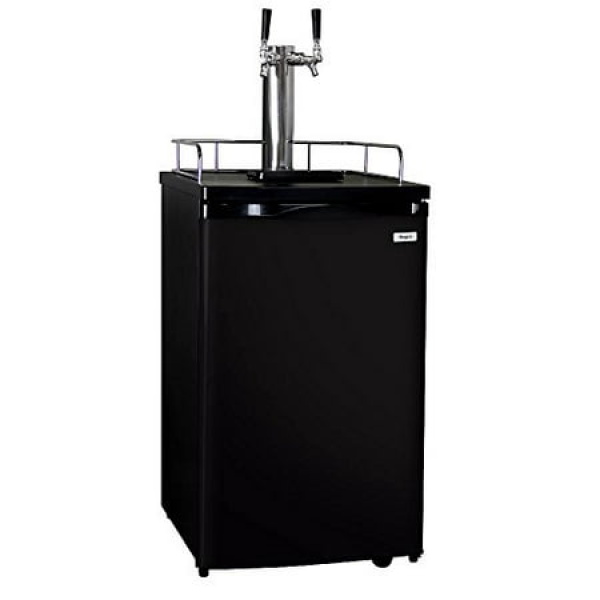 Kegco K199B-2P Kegerator Two Keg Beer Cooler - Premium Double Faucet D System Kit - Black Door