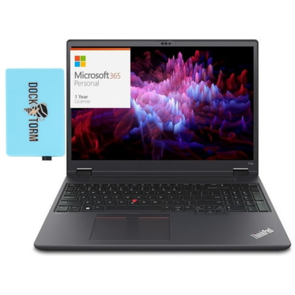 Lenovo P16v Gen 1 Workstation Laptop (Intel i9-13900H 14-Core 16.0in 60 Hz Wide UXGA (1920x1200) NVIDIA RTX 2000 Ada 32GB DDR5 5200MHz RAM Win 11 Pro) with Microsoft 365 Personal Dockztorm Hub