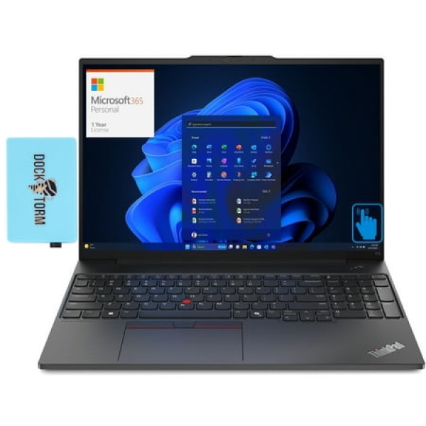 Lenovo ThinkPad E16 Gen 2 Home/Business Laptop (Intel Ultra 5-125U 12-Core 16.0in 60 Hz Touch Intel Graphics 16GB DDR5 5600MHz RAM Win 11 Home) with Microsoft 365 Personal Dockztorm Hub