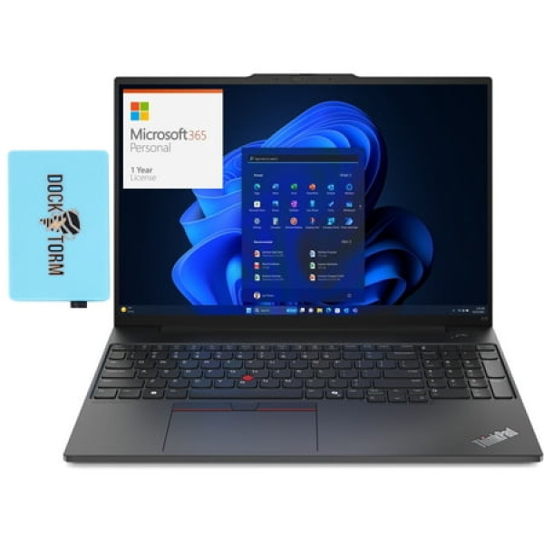 Lenovo Thinkpad E16 Gen 2 Home/Business Laptop (AMD Ryzen 5 7535U 6-Core 16.0in 60 Hz 16GB DDR5 4800MHz RAM 128GB PCIe SSD Backlit KB Win 10 Pro) with Microsoft 365 Personal Dockztorm Hub