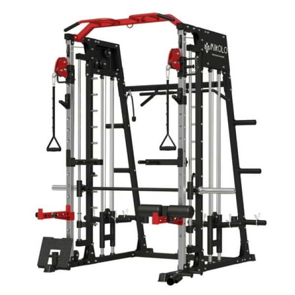 Mikolo Smith Machine 2200lbs Squat Rack with LAT-Pull Down System & Cable Crossover Machine Training Equipment with Leg Hold-Down Attachment