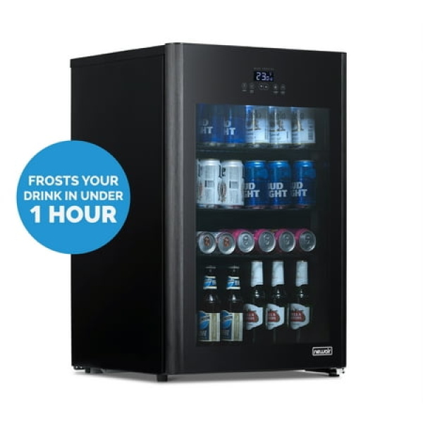 Newair 125 Can Beverage Refrigerator Beer Froster Chills to 23 Degrees Freestanding Mini Fridge in Black for Home Office or Bar