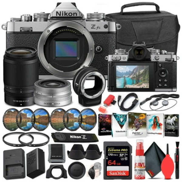 Nikon Z fc Mirrorless Digital Camera with 16-50mm and 50-250mm Lens (Black 851090) Intl Model Bundle with FTZ Adapter + 64GB Extreme PRO SD Card + Camera Bag + Editing Software + Filter Kit