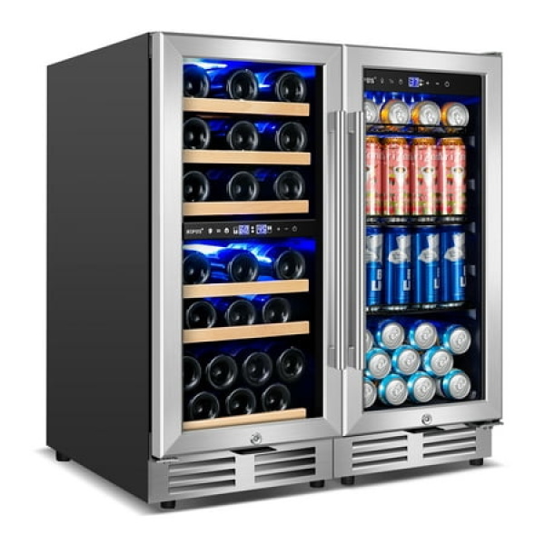 Nipus 30 Wine and Beverage Refrigerator 30 Bottles Dual Zone Wine Fridge and 130 Cans Beverage Fridge Cooler for Kitchen Office