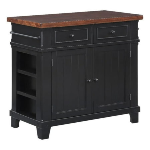 Pemberly Row Modern Kitchen Island in Black Finish Engineered Wood