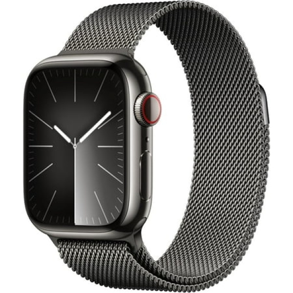 Restored Apple Watch Series 9 With Blood Oxygen. GPS + Cellular 41mm Graphite Stainless Steel Case with Graphite Milanese Loop. (Refurbished)