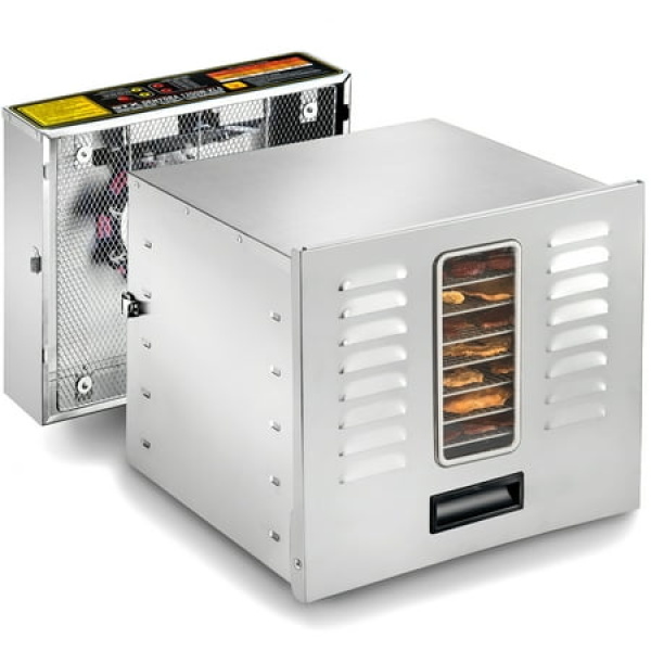 STX Intl Dehydra 1200W 10 Tray Stainless Steel Dehydrator • 165°F Jerky Safe • 15 Hour Timer • 2 Silicone Mats