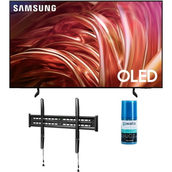 Samsung QN55S85DAEXZA 55 Inch OLED 4K Smart TV with Q-Symphony with a Walts TV FIXED-MOUNT-43-90 TV Mount for 43 -90 Compatible TVs and Walts HDTV Screen Cleaner Kit (2024)