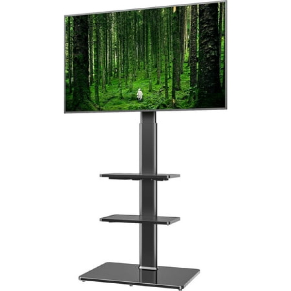 Universal Floor Tv Stand With Mount For 19 To 43 Inch Flat Screen Tv 100 Degree Swivel Adjustable Height And Tilt Function 3 Shelves Space Saving Standing Tv Mount For Bedroom Living Room Corner