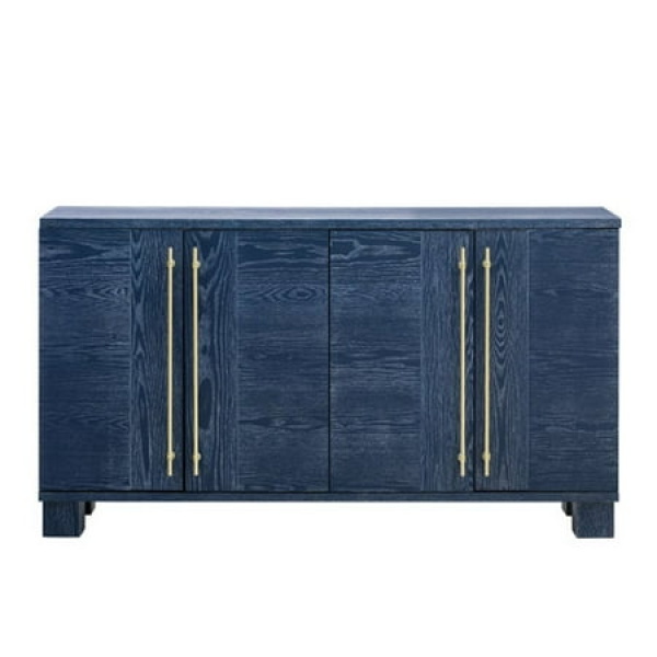 Wood Traditional Style Sideboard with Adjustable Shelves and Gold Handles - Antique Navy