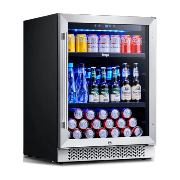 Yeego Beverage Refrigerator 24 inch 180 Cans Beverage Cooler Glass Door with Lock 5.1 Cu.ft Beer Cooler Built-in with 3 Adjustable Shelves for Soda or Wine for Home Office Dorm Bar